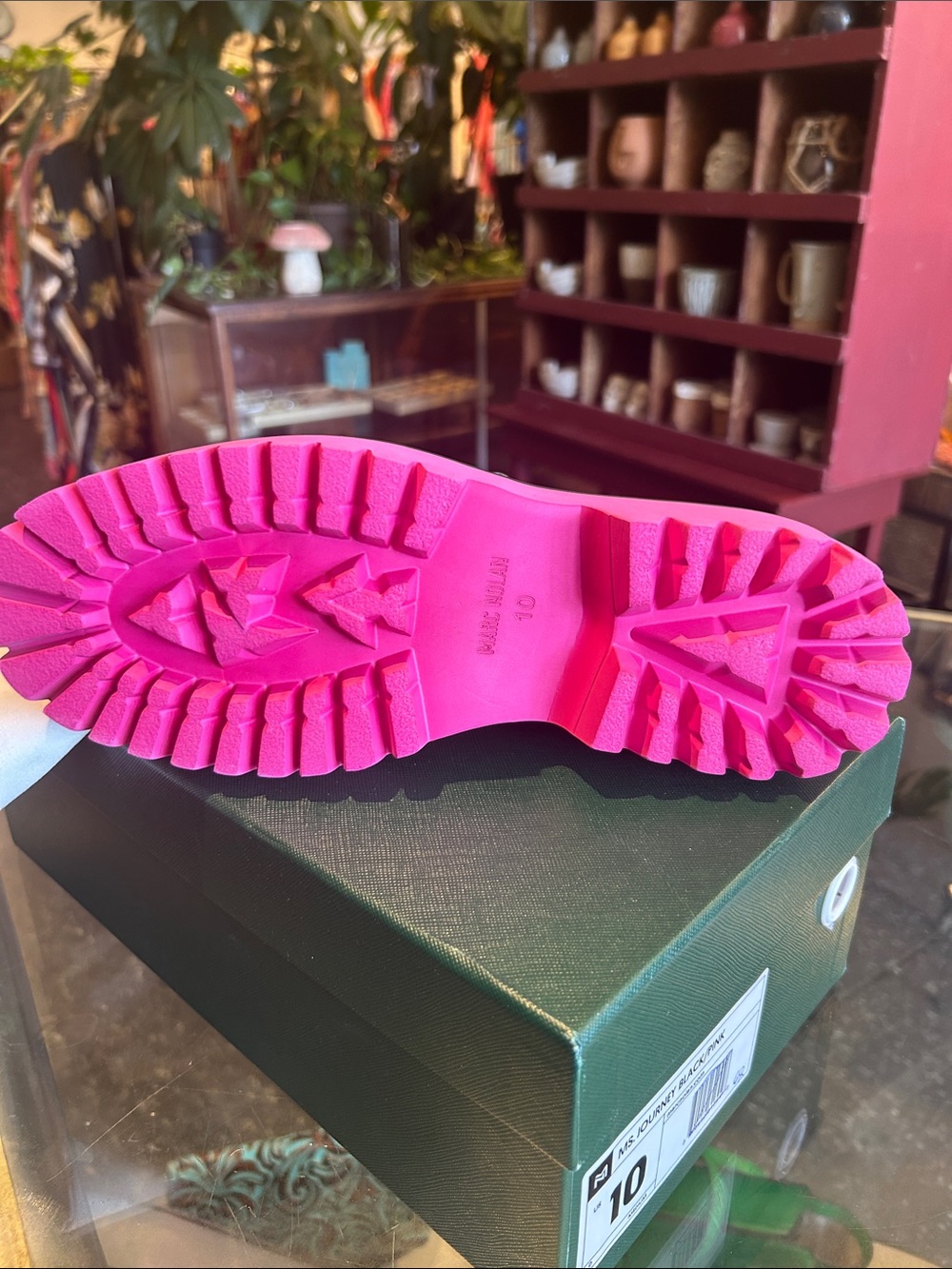 Black Leather Kiltie Loafer with Hot Pink Lug Sole - Picture 6 of 10